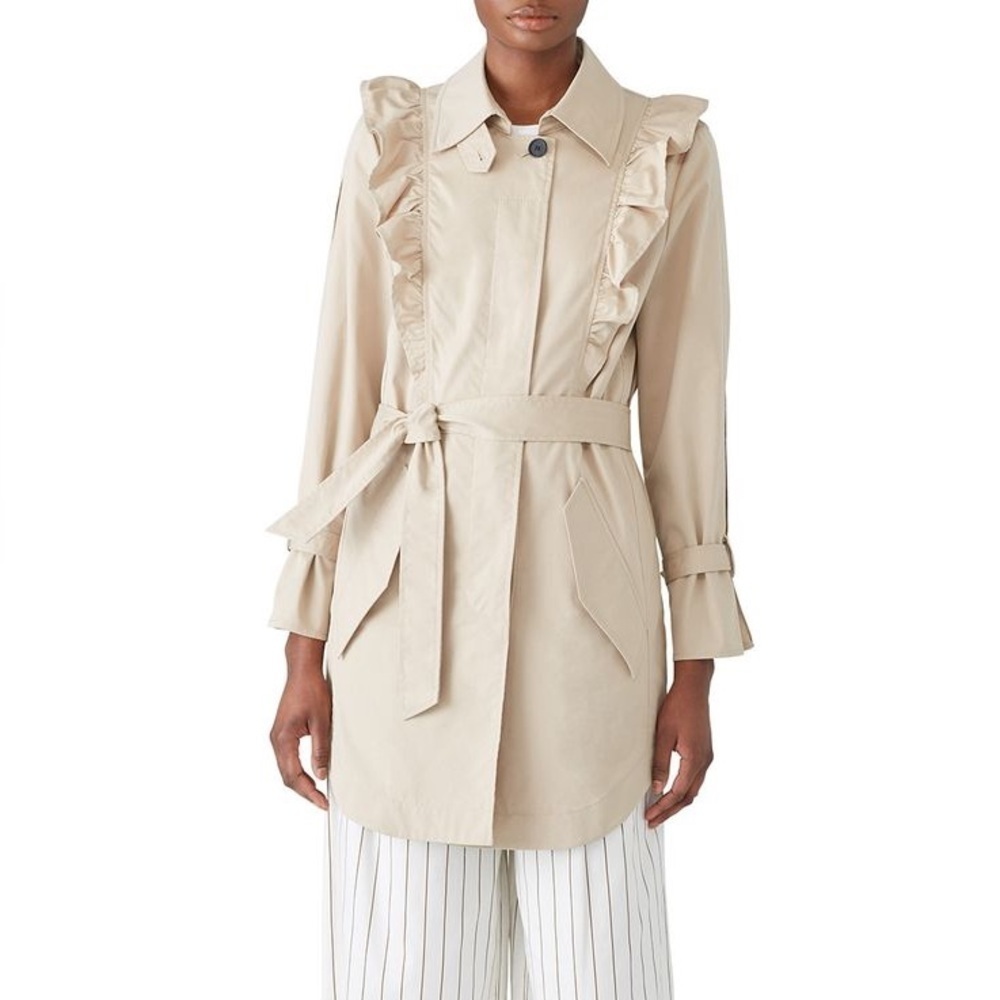 Joie Tan Ruffle Trim Trench Coat